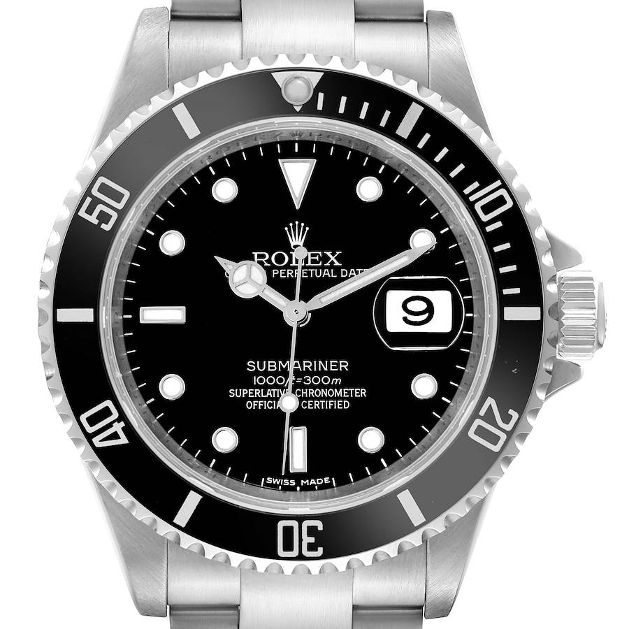 The Rolex Submariner watch is shown from a top view, displaying the bezel, dial, hands, and bracelet.