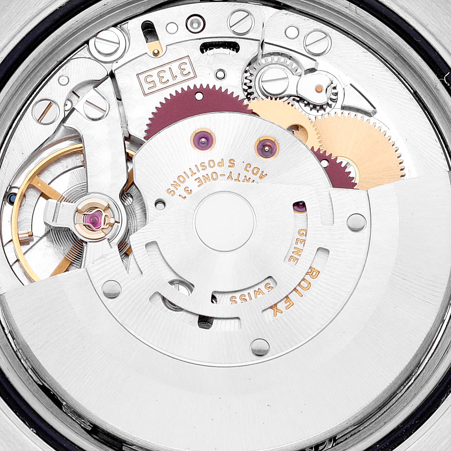 This image shows a close-up of the movement mechanism parts of a Rolex Turn-o-Graph 116264 Men
s Stainless Steel White Dial 116264 Men
s Stainless Steel White Dial watch.