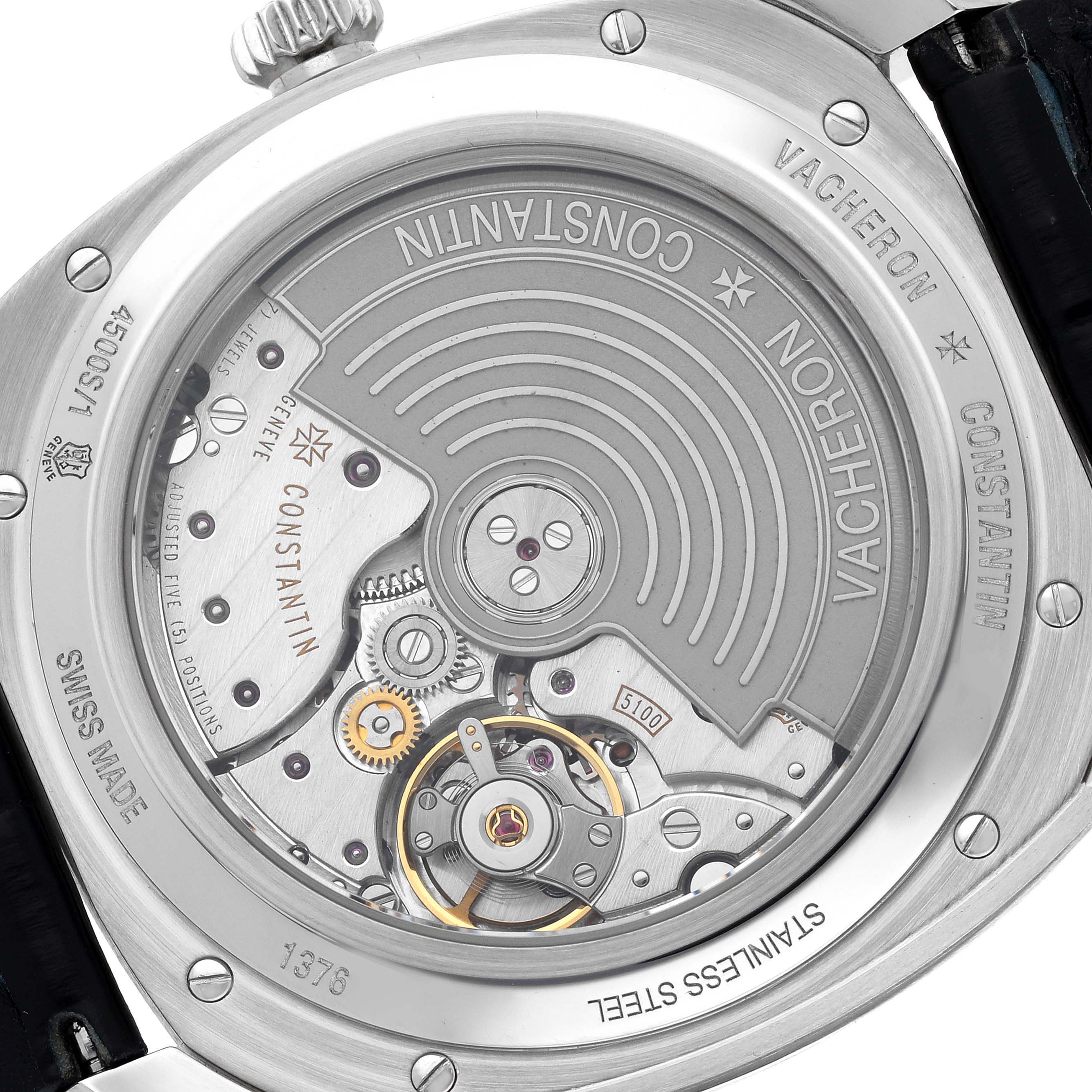 The image shows the back view of the Vacheron Constantin Quai de L'Ile watch, highlighting its intricate movement.