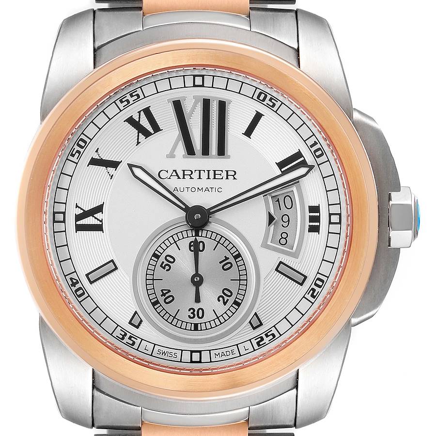 Cartier Calibre Diver Steel Rose Gold Silver Dial Watch W7100036 Box Papers SwissWatchExpo