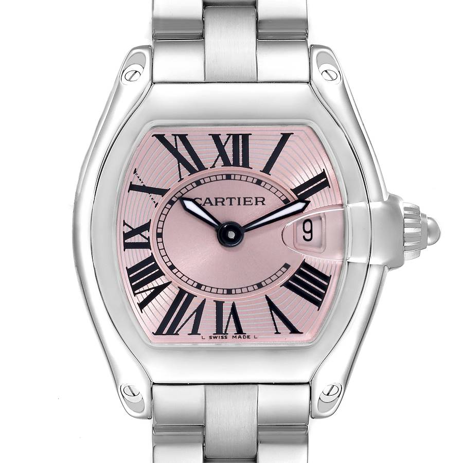 Cartier Roadster Small Pink Dial Steel Ladies Watch W62017V3 Box Papers SwissWatchExpo