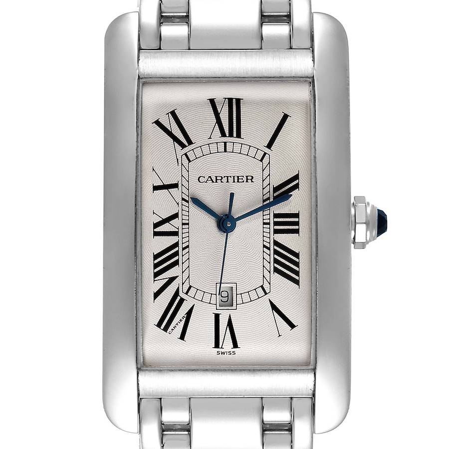 Cartier Tank Americaine 18K White Gold Large Mens Watch W26032L1 Box Papers SwissWatchExpo