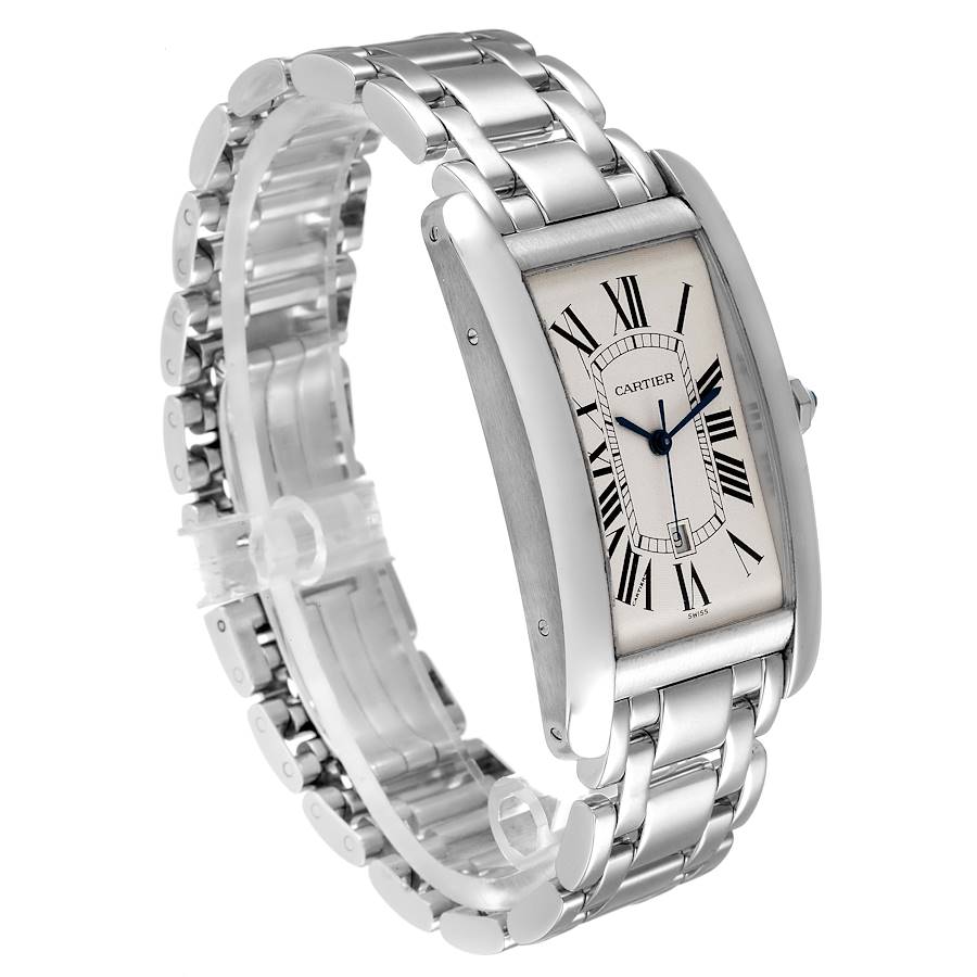 Cartier Tank Americaine 18K White Gold Large Mens Watch W26032L1 Box Papers  | SwissWatchExpo