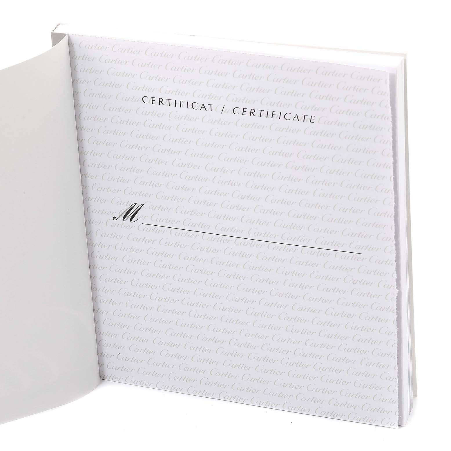 The image shows an open booklet with the "Certificat / Certificate" for a Cartier Tank Francaise W51002Q3 Men's Stainless Steel Silver Dial W51002Q3 Men's Stainless Steel Silver Dial watch.