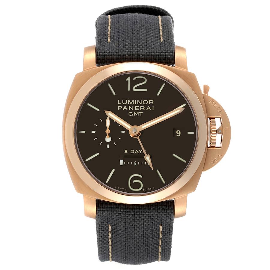 Panerai Luminor 1950 8 Days GMT 18k Rose Gold Mens Watch PAM00289