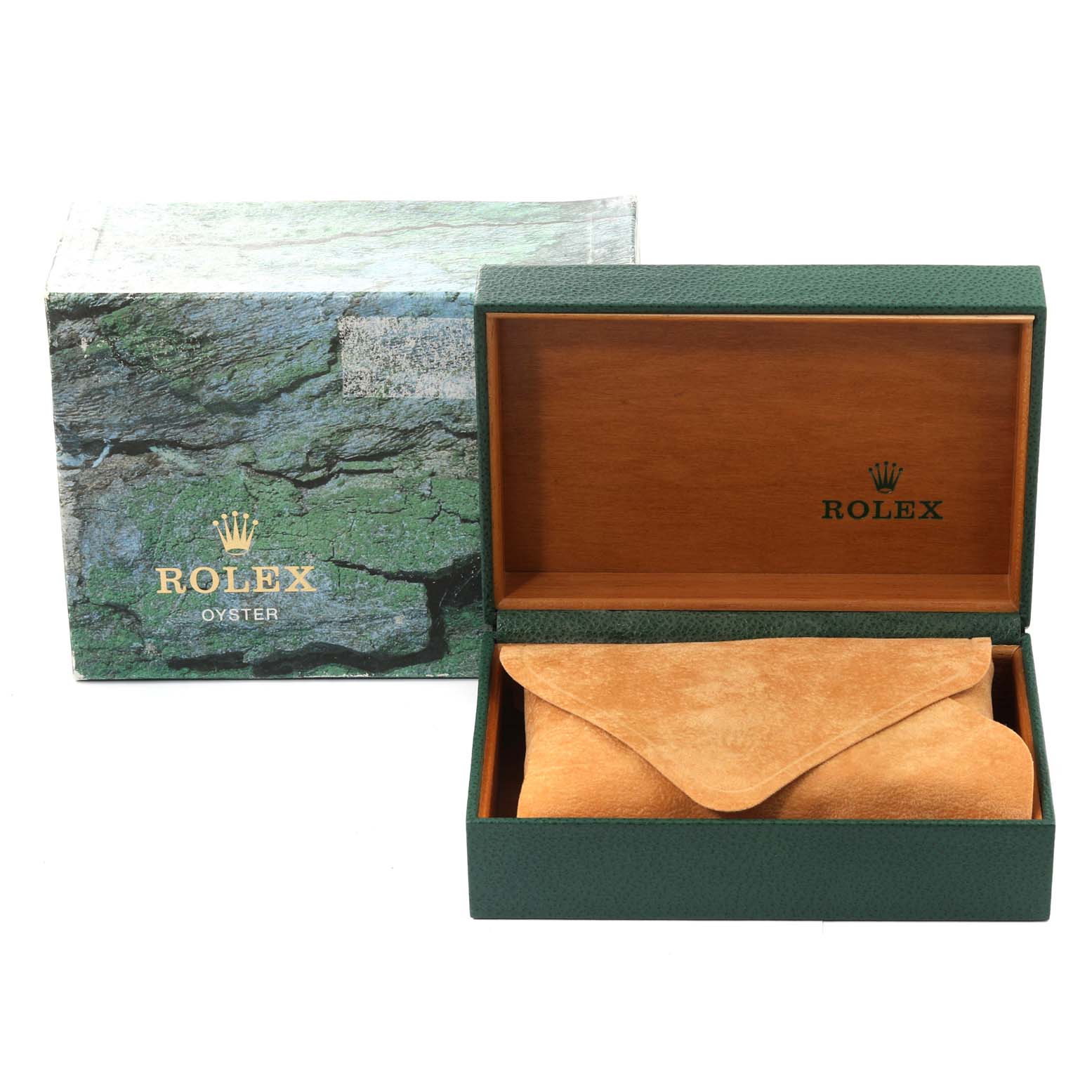 The image shows a Rolex Air-King 14010 Men's Stainless Steel Pink Dial 14010 Men's Stainless Steel Pink Dial watch box and case, showcasing both the outer and inner packaging.