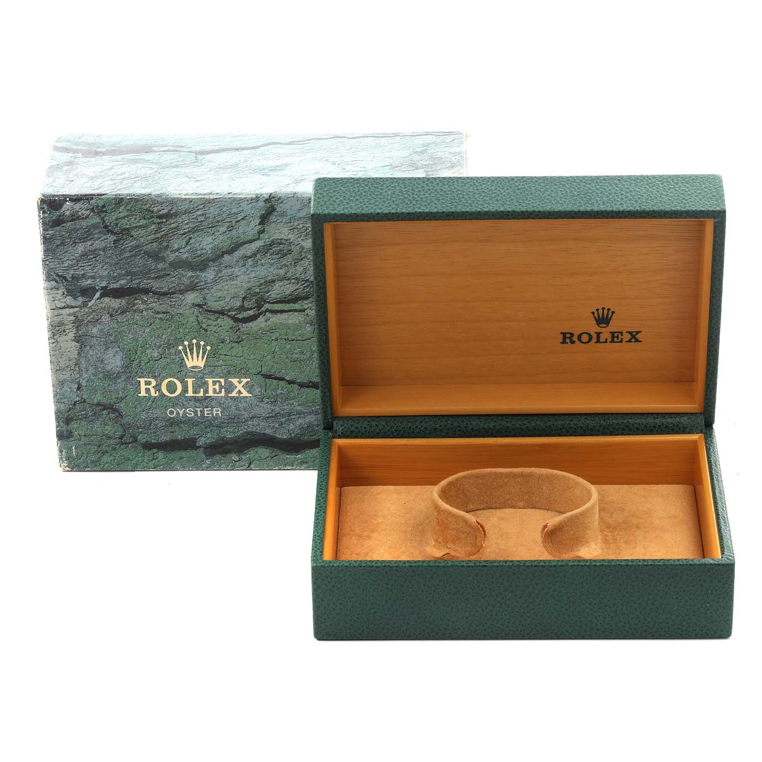 The image shows an open Rolex Air-King 14000 Men's Stainless Steel Pink Dial 14000 Men's Stainless Steel Pink Dial box and outer packaging from a frontal angle, with the logo visible inside the box.