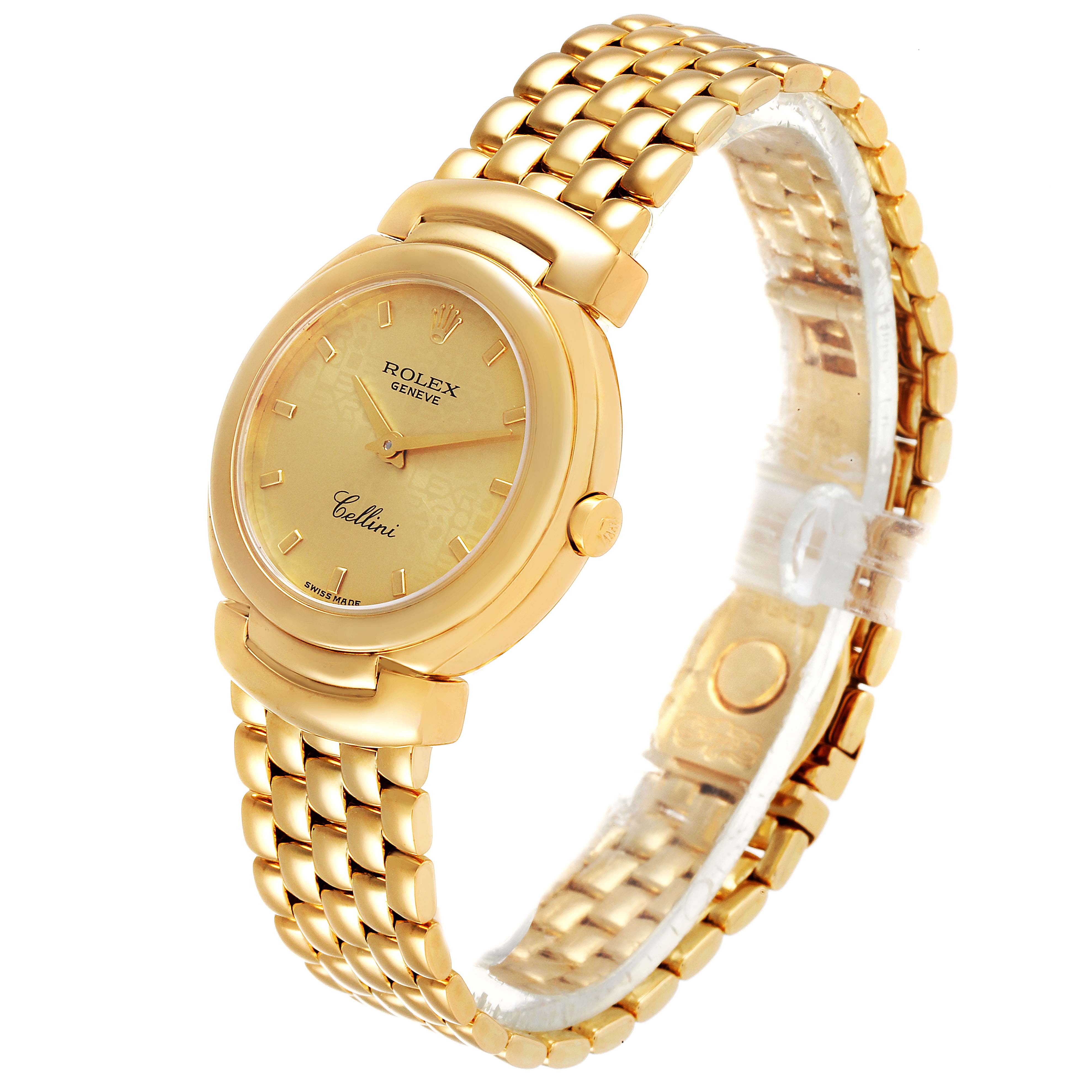 The image shows a Rolex Cellini 6621 Women's Yellow Gold Champagne Dial 6621 Women's Yellow Gold Champagne Dial model watch at an oblique angle, highlighting its gold bracelet, dial, and case.