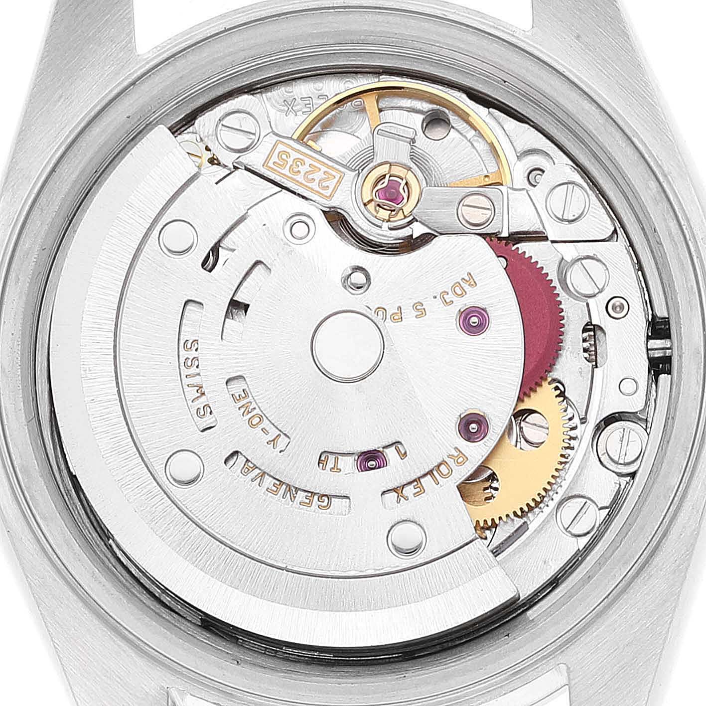 This image shows the movement of a Rolex Date 79160 Women's Stainless Steel White Dial 79160 Women's Stainless Steel White Dial model, viewed from the back with the case removed.