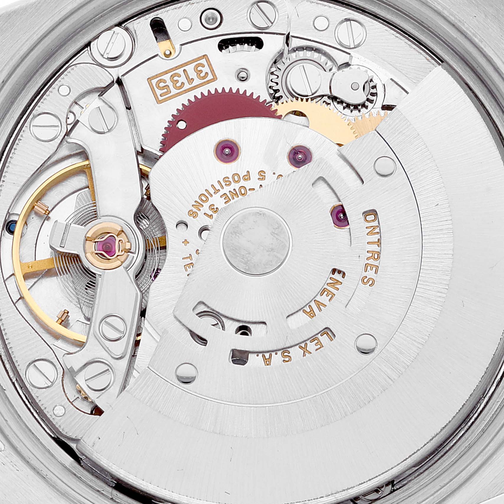 This image shows the movement mechanism of a Rolex Date 15223 Men
s Steel and Gold (two tone) Champagne Dial 15223 Men
s Steel and Gold (two tone) Champagne Dial model watch from a close-up, top-down angle.