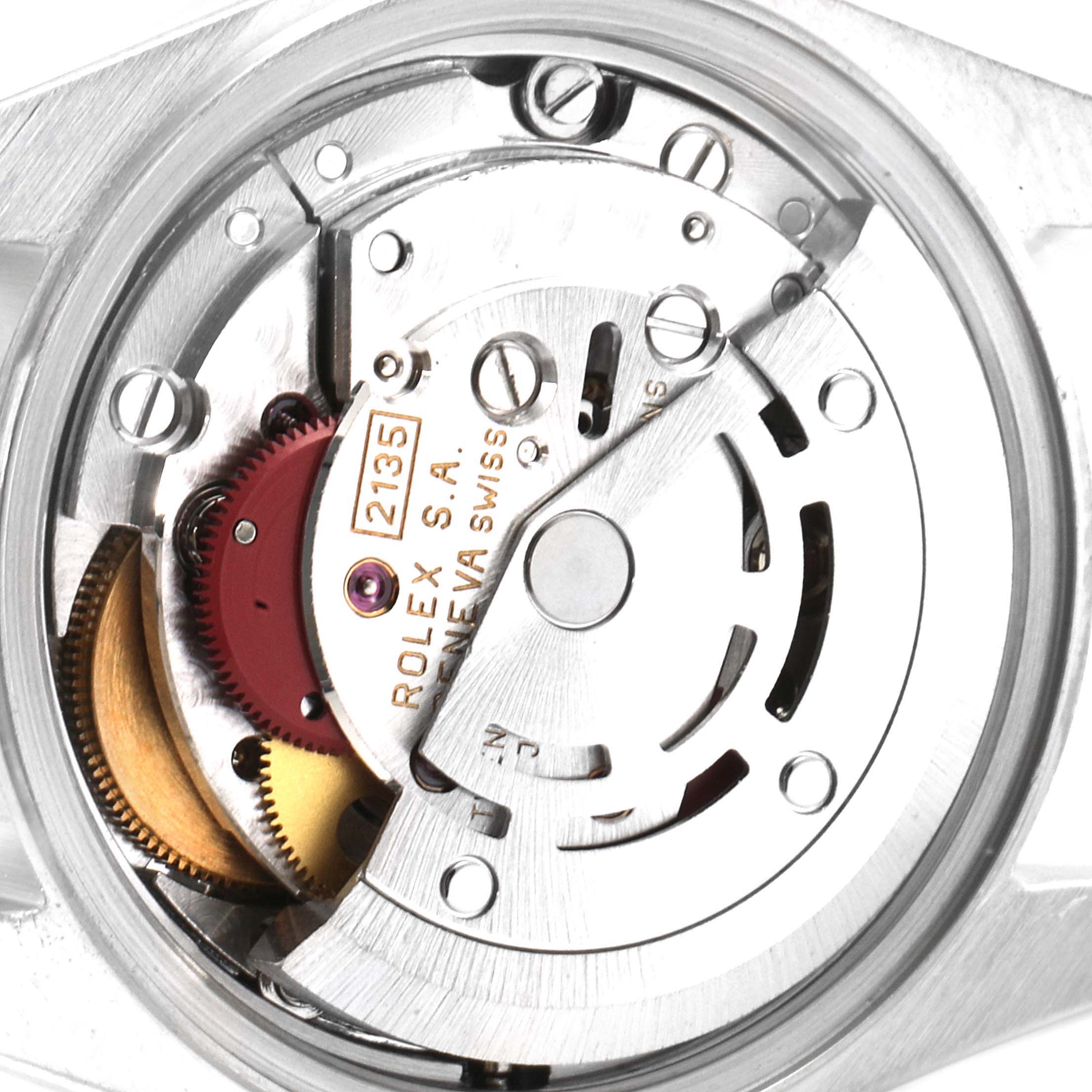 This image shows a close-up of the Rolex Datejust 69173 Women's Steel and Gold (two tone) Champagne Dial 69173 Women's Steel and Gold (two tone) Champagne Dial's movement mechanism from the back.