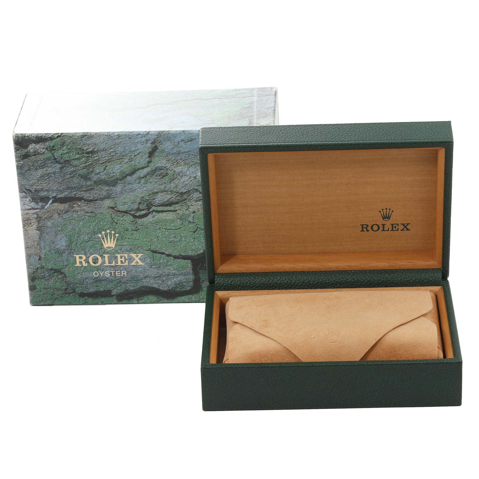 The image shows the box and protective case for a Rolex Datejust 16233 Men's Steel and Gold (two tone) Grey Dial 16233 Men's Steel and Gold (two tone) Grey Dial model watch, with the box open and empty.