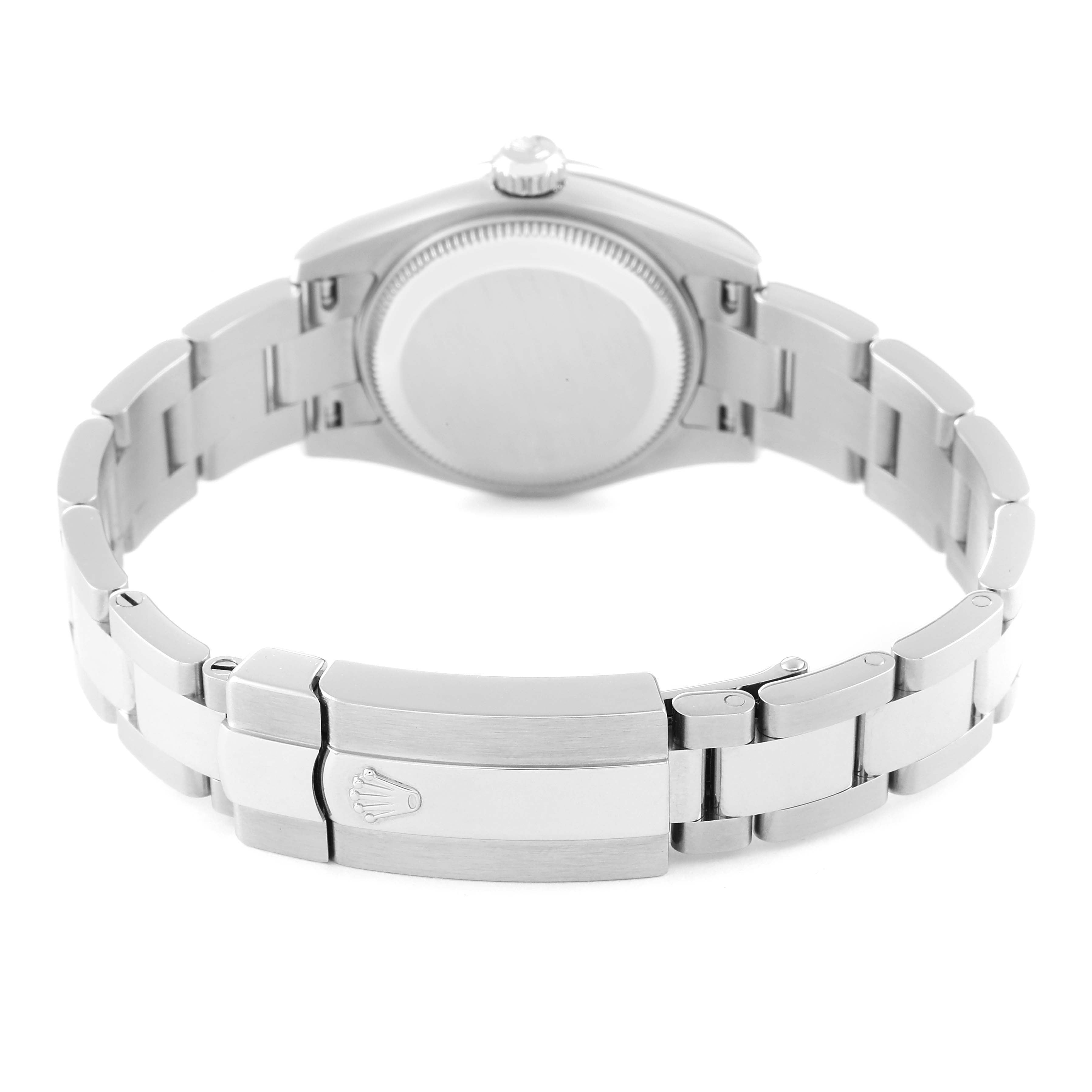 The image shows the back and bracelet of a Rolex Datejust 179160 Women's Stainless Steel Silver Dial 179160 Women's Stainless Steel Silver Dial watch, highlighting the clasp and case back.
