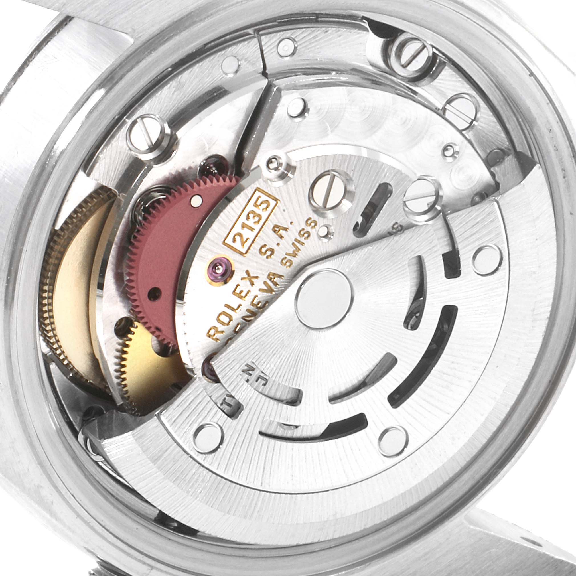 This image shows a close-up view of the movement inside a Rolex Datejust 69174 Women's Stainless Steel Black Dial 69174 Women's Stainless Steel Black Dial watch.