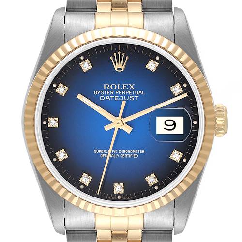 Photo of Rolex Datejust Steel Yellow Gold Blue Vignette Diamond Dial Watch 16233