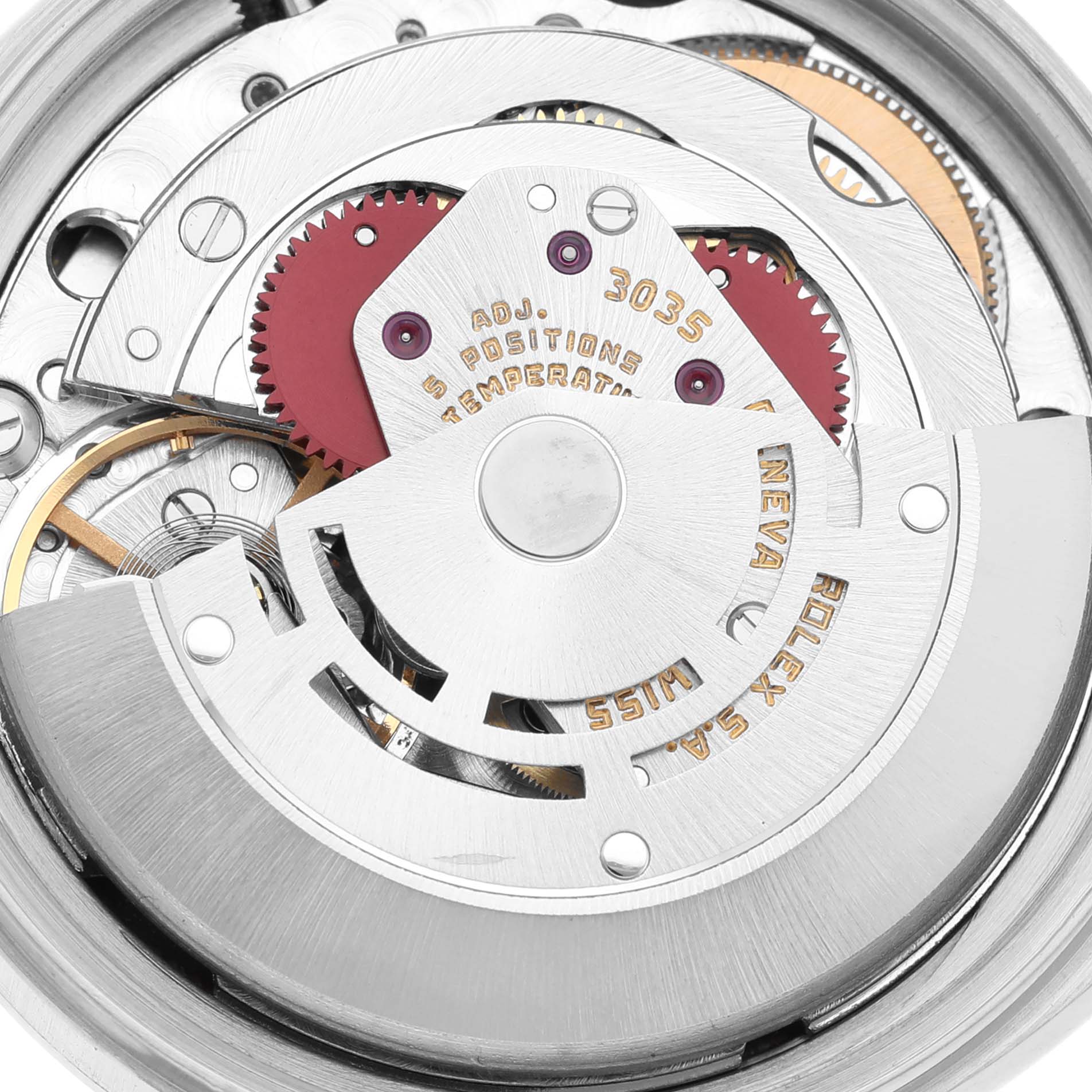 This image shows a close-up view of the internal mechanism of the Rolex Vintage Collection 16013 Men's Steel and Gold (two tone) Champagne Dial 16013 Men's Steel and Gold (two tone) Champagne Dial watch, highlighting gears and components.