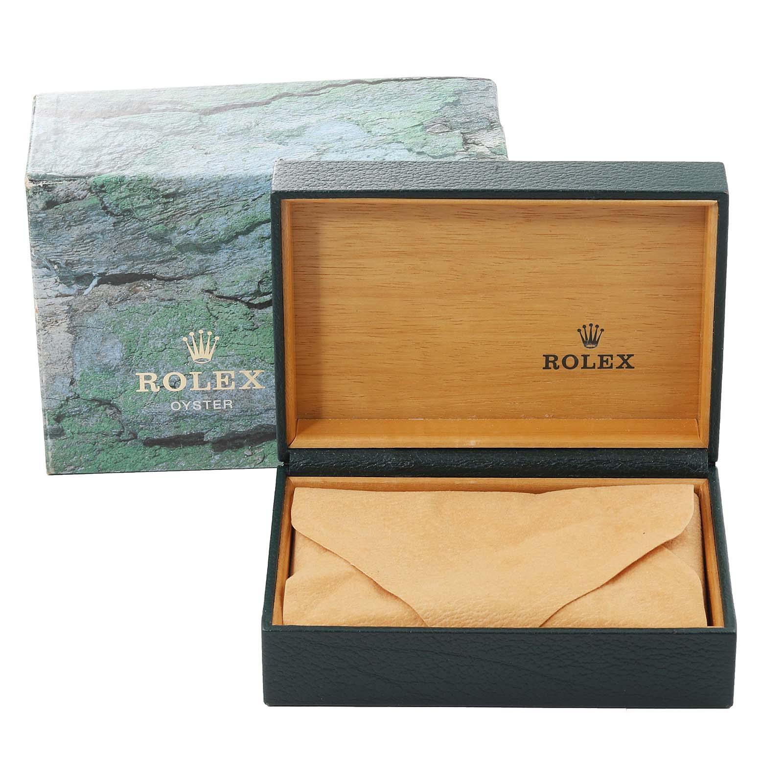 The image shows an open Rolex watch box from the Vintage Collection, displaying the interior and the Rolex logo.