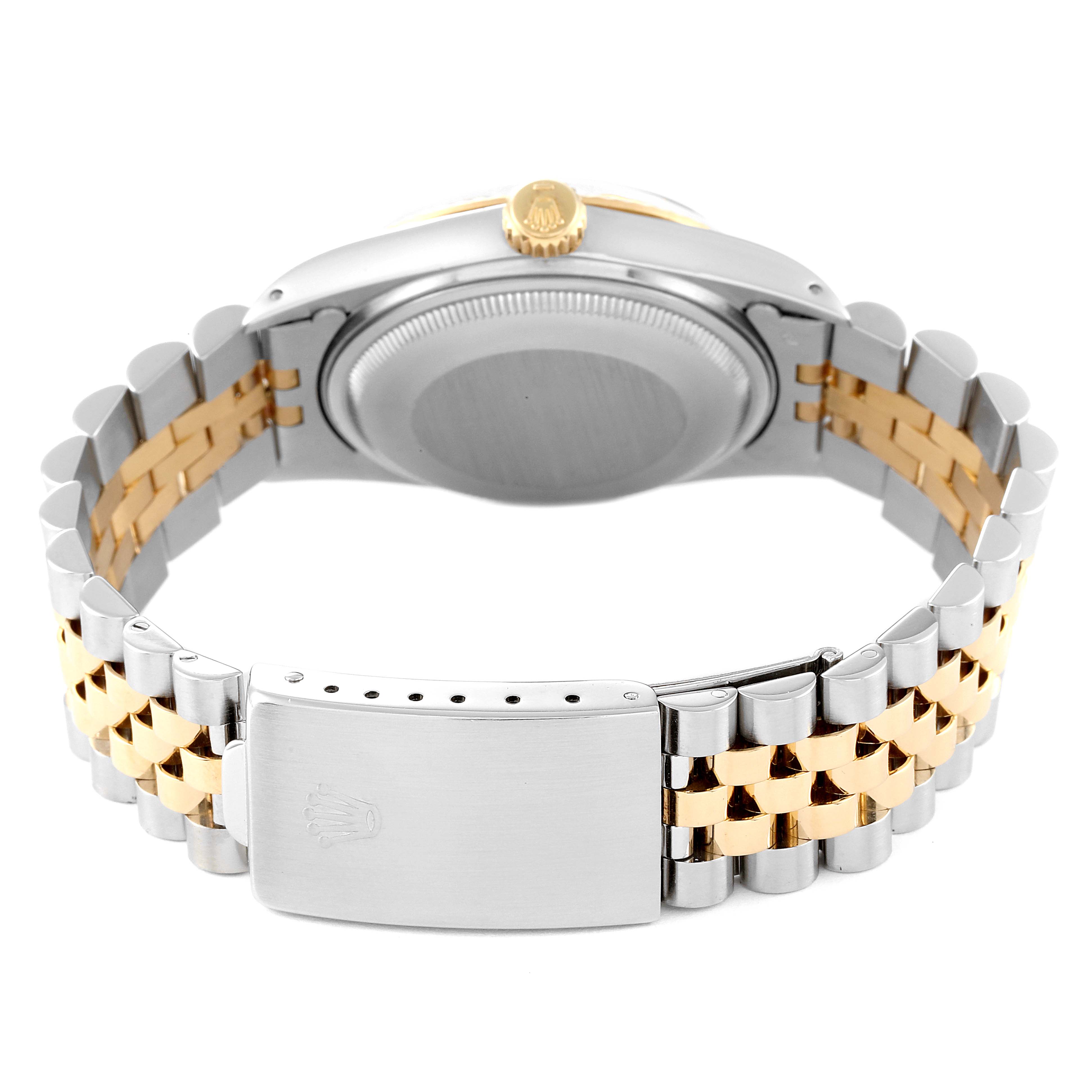 The image shows the back and bracelet of the Rolex Vintage Collection 16013 Men's Steel and Gold (two tone) White Dial 16013 Men's Steel and Gold (two tone) White Dial watch, highlighting its two-tone metal design and clasp.