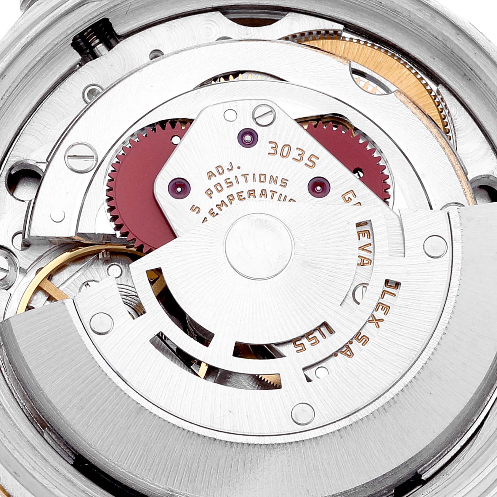 This close-up image shows the internal movement mechanism of the Rolex Vintage Collection 16013 Men's Steel and Gold (two tone) White Dial 16013 Men's Steel and Gold (two tone) White Dial watch.
