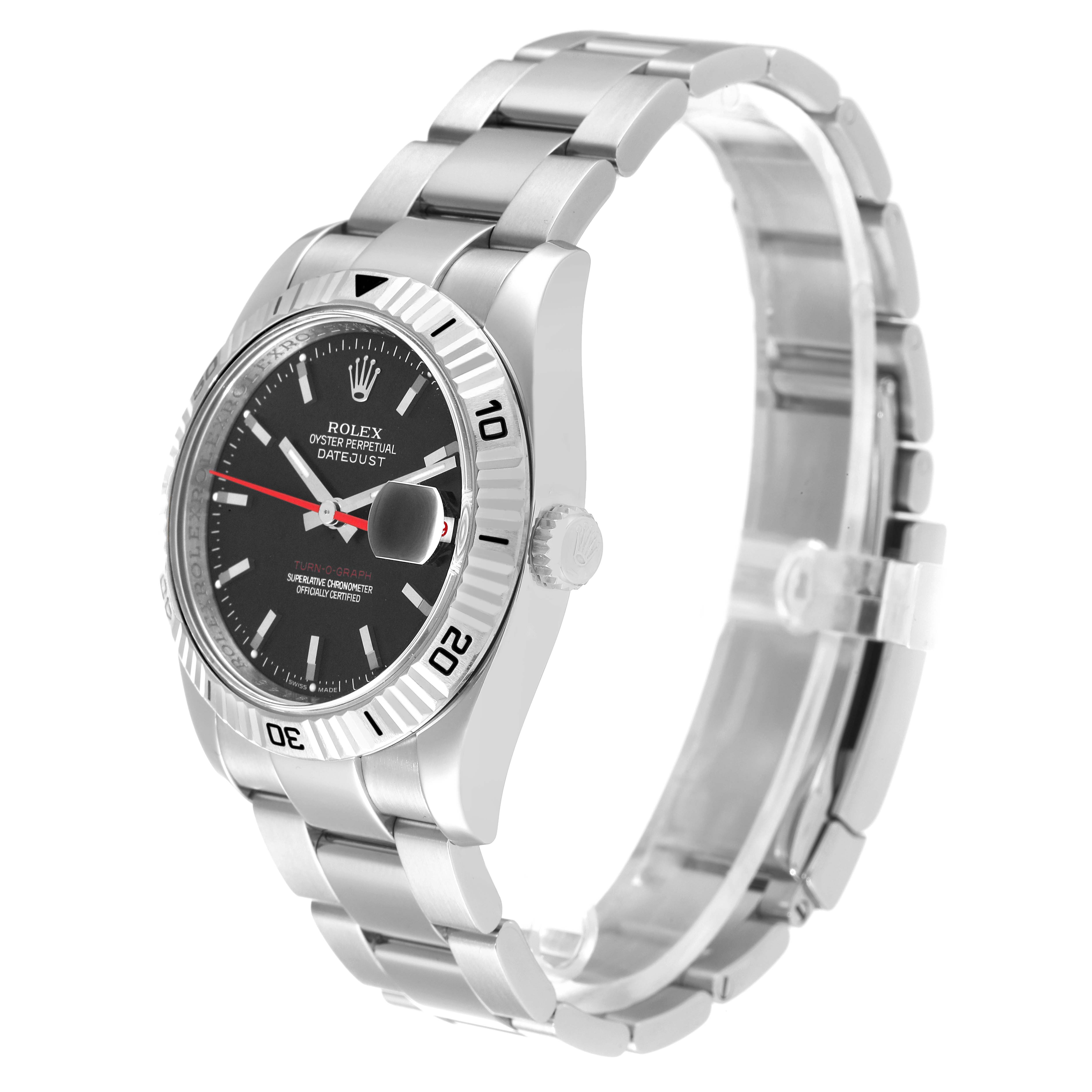The image shows a Rolex Turn-o-Graph 116264 Men's Stainless Steel Black Dial 116264 Men's Stainless Steel Black Dial watch at a slight angle, highlighting its face, bezel, crown, and bracelet.