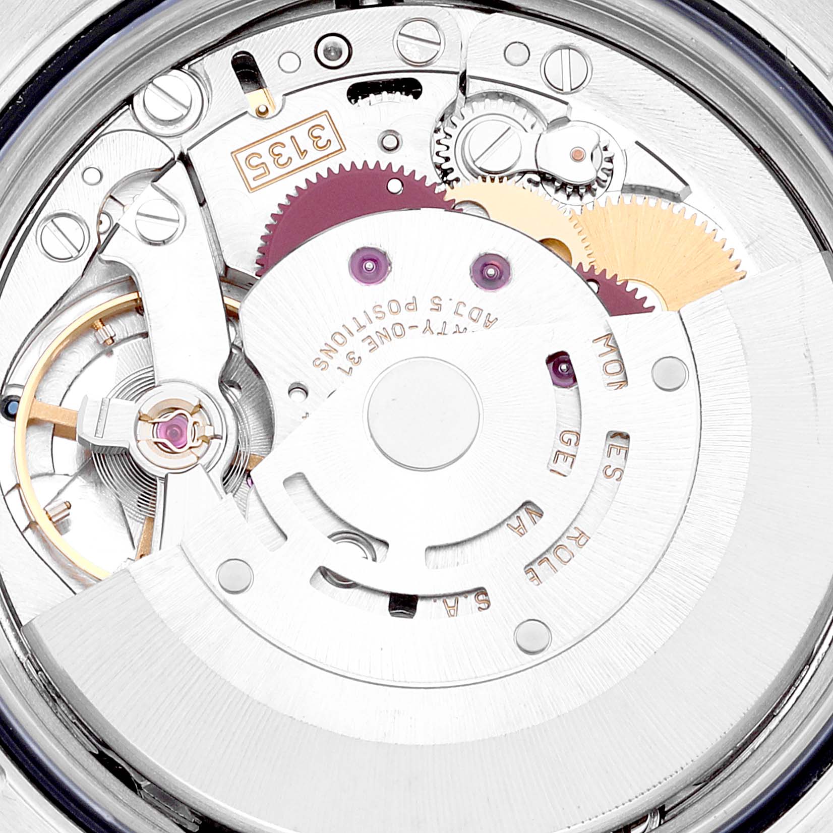 This image shows a close-up of the internal mechanism of a Turn-o-Graph model by Rolex from a top-down angle.