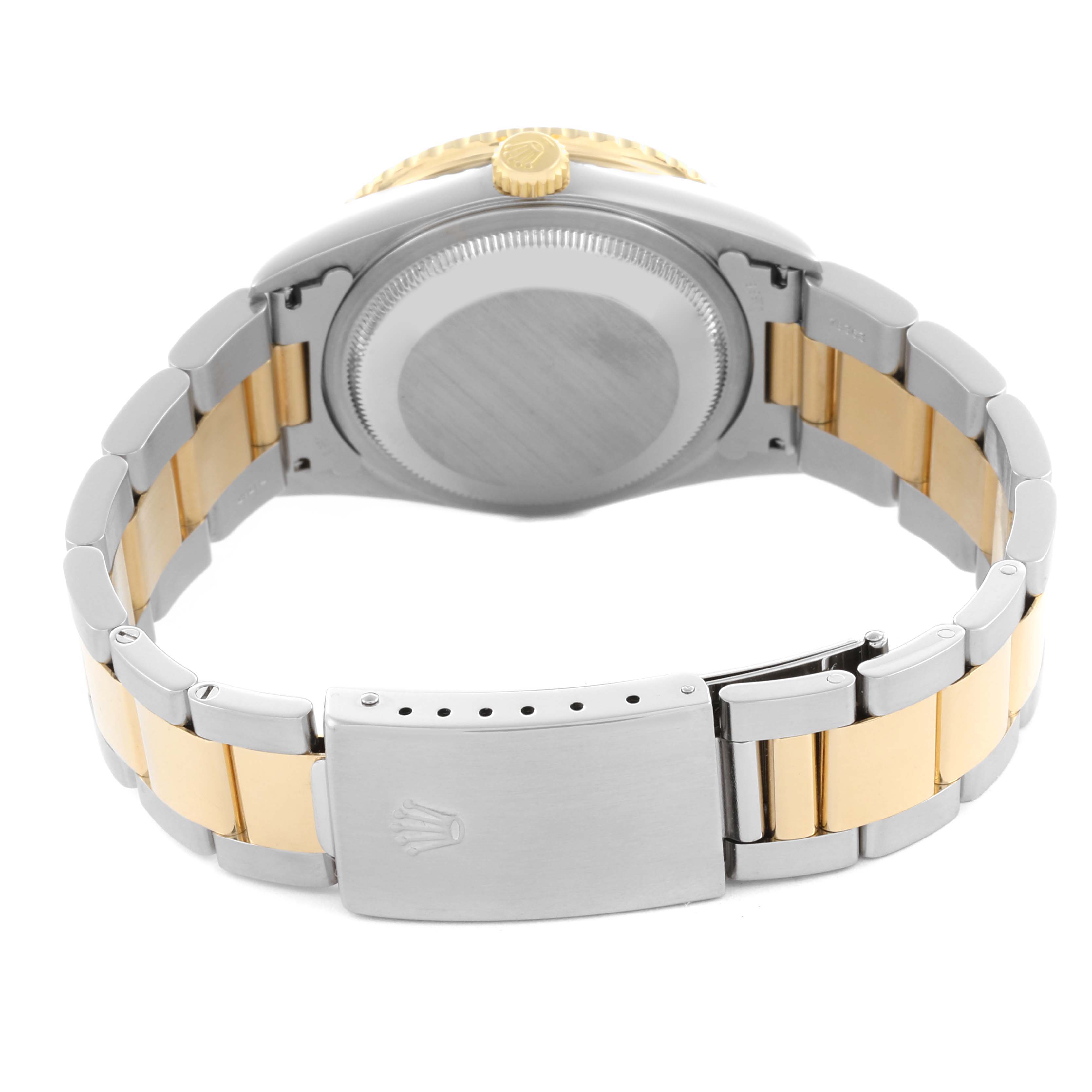 The image shows the back view of a Rolex Turn-o-Graph 16263 Men's Steel and Gold (two tone) White Dial 16263 Men's Steel and Gold (two tone) White Dial watch, highlighting the case back and two-tone bracelet.