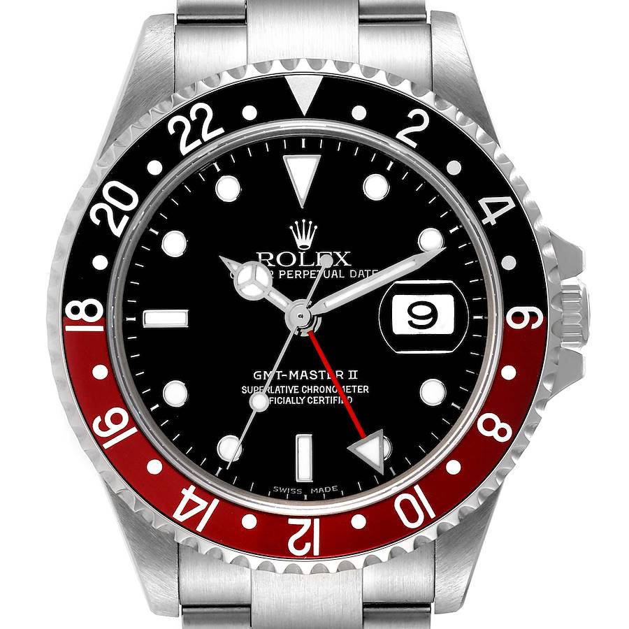 Rolex GMT Master II Black Red Coke Bezel Steel Mens Watch 16710 SwissWatchExpo