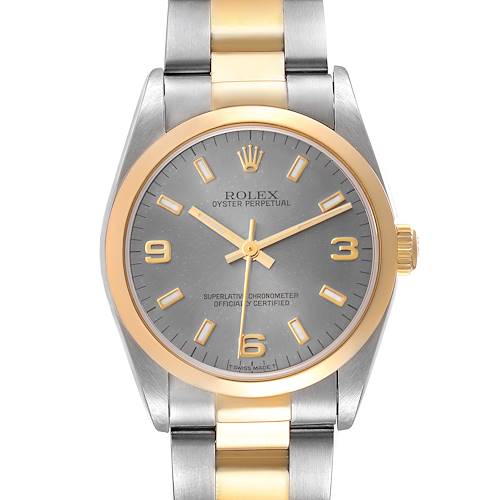Photo of Rolex Oyster Perpetual Midsize Slate Dial Steel Yellow Gold Ladies Watch 77483