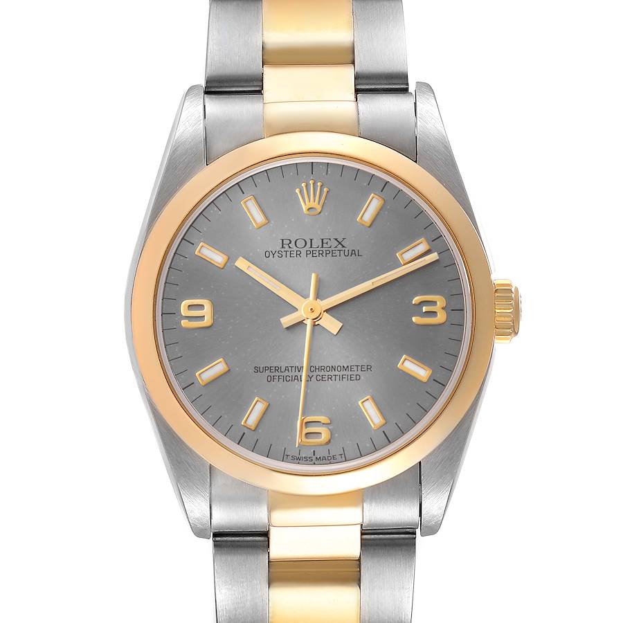 Rolex Oyster Perpetual Midsize Slate Dial Steel Yellow Gold Ladies Watch 77483 SwissWatchExpo
