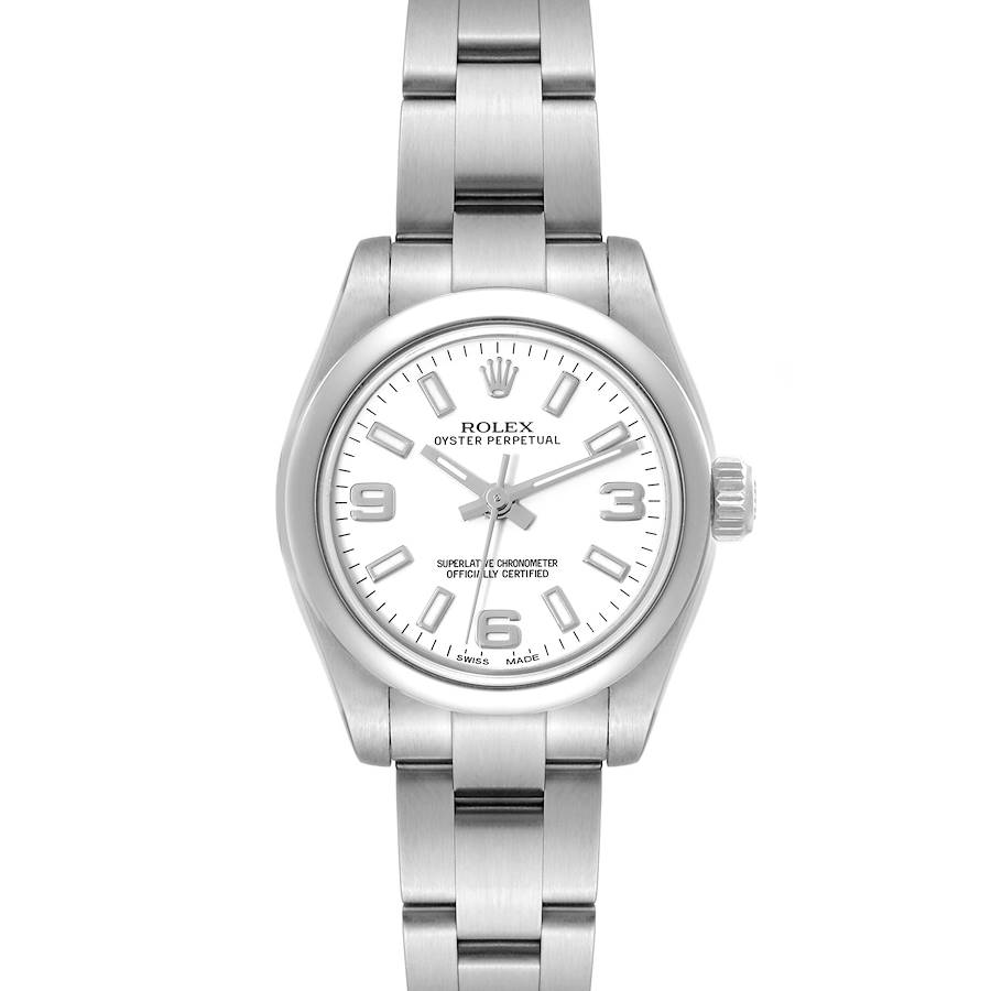 Rolex Oyster Perpetual Nondate White Dial Steel Ladies Watch 176200 Box Card SwissWatchExpo