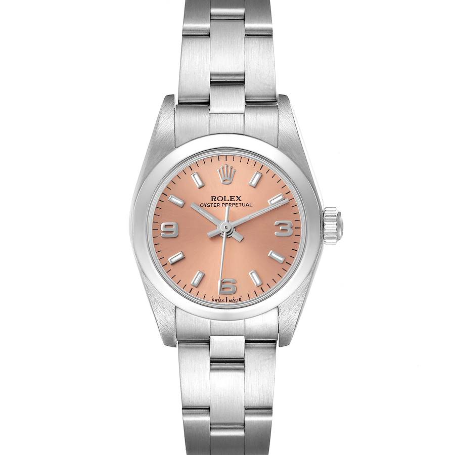 Rolex Oyster Perpetual Salmon Dial Domed Bezel Steel Watch 76080 SwissWatchExpo