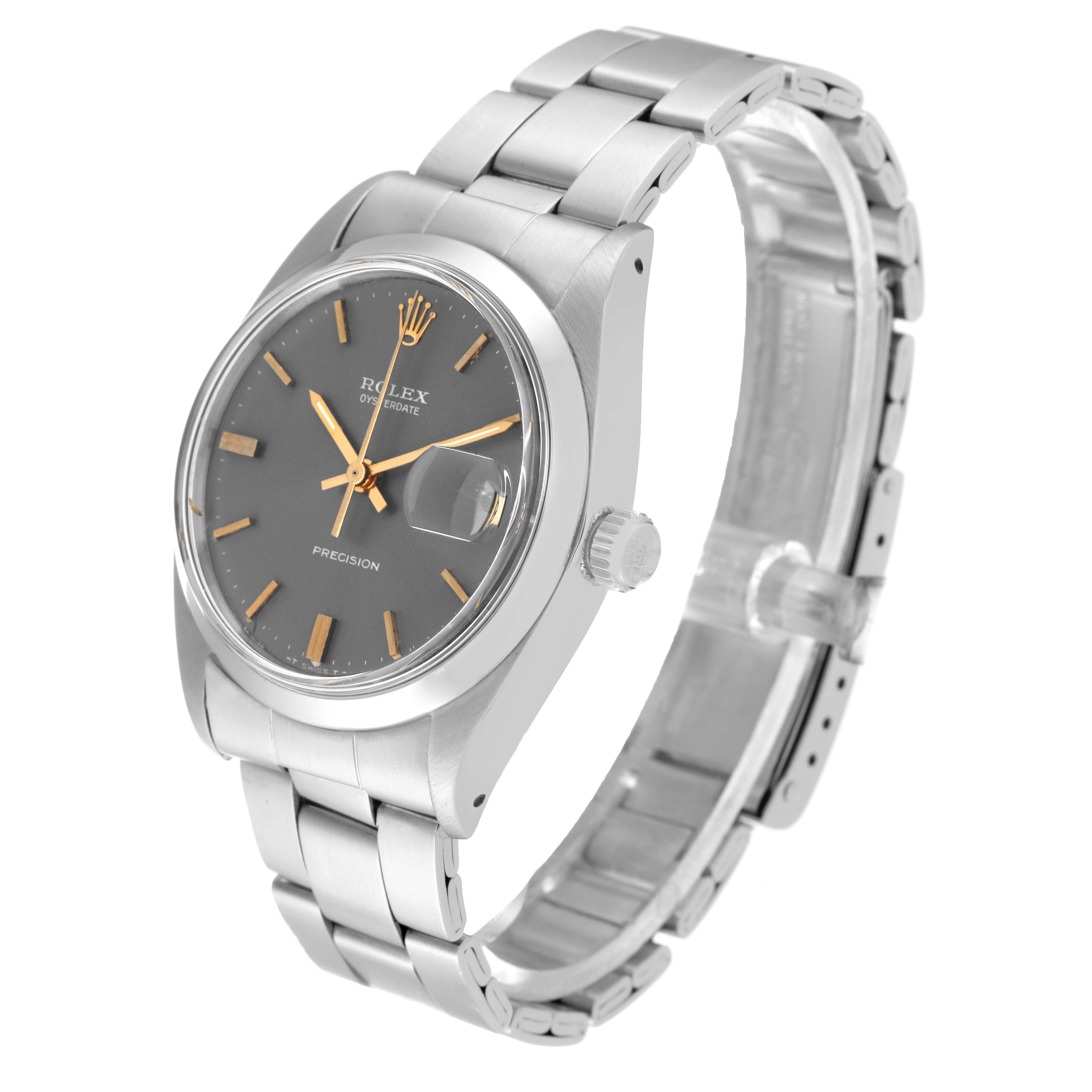 The Rolex Vintage Collection 6694 Men
s Stainless Steel Grey Dial 6694 Men
s Stainless Steel Grey Dial model is shown at a three-quarter angle, displaying the face, crown, and part of the bracelet.