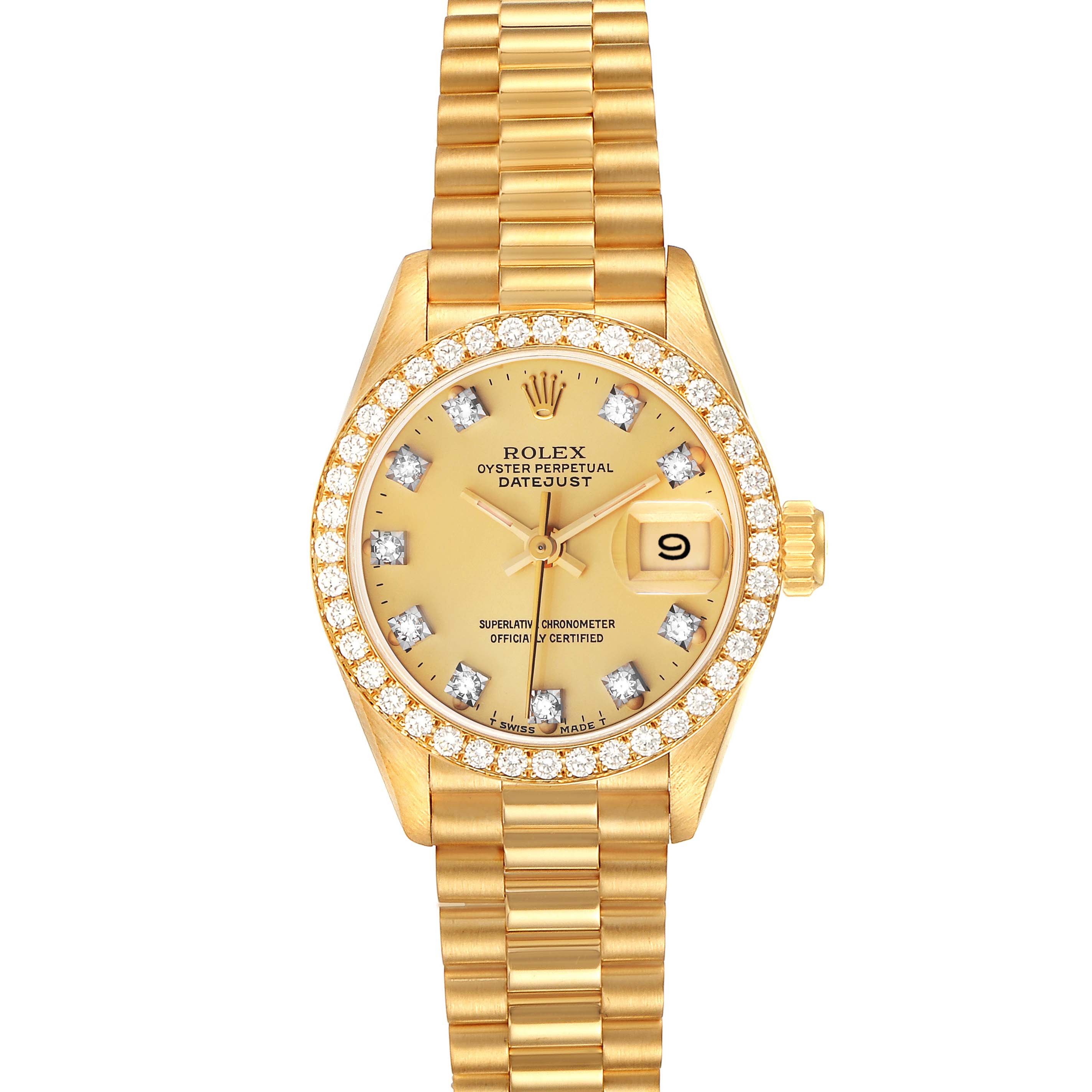 Rolex President Datejust Yellow Gold Diamond Ladies Watch 69138 ...