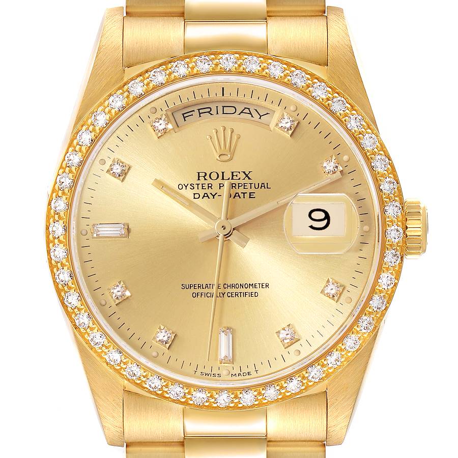 Rolex President Day Date 36mm Yellow Gold Diamond Mens Watch 18348 SwissWatchExpo