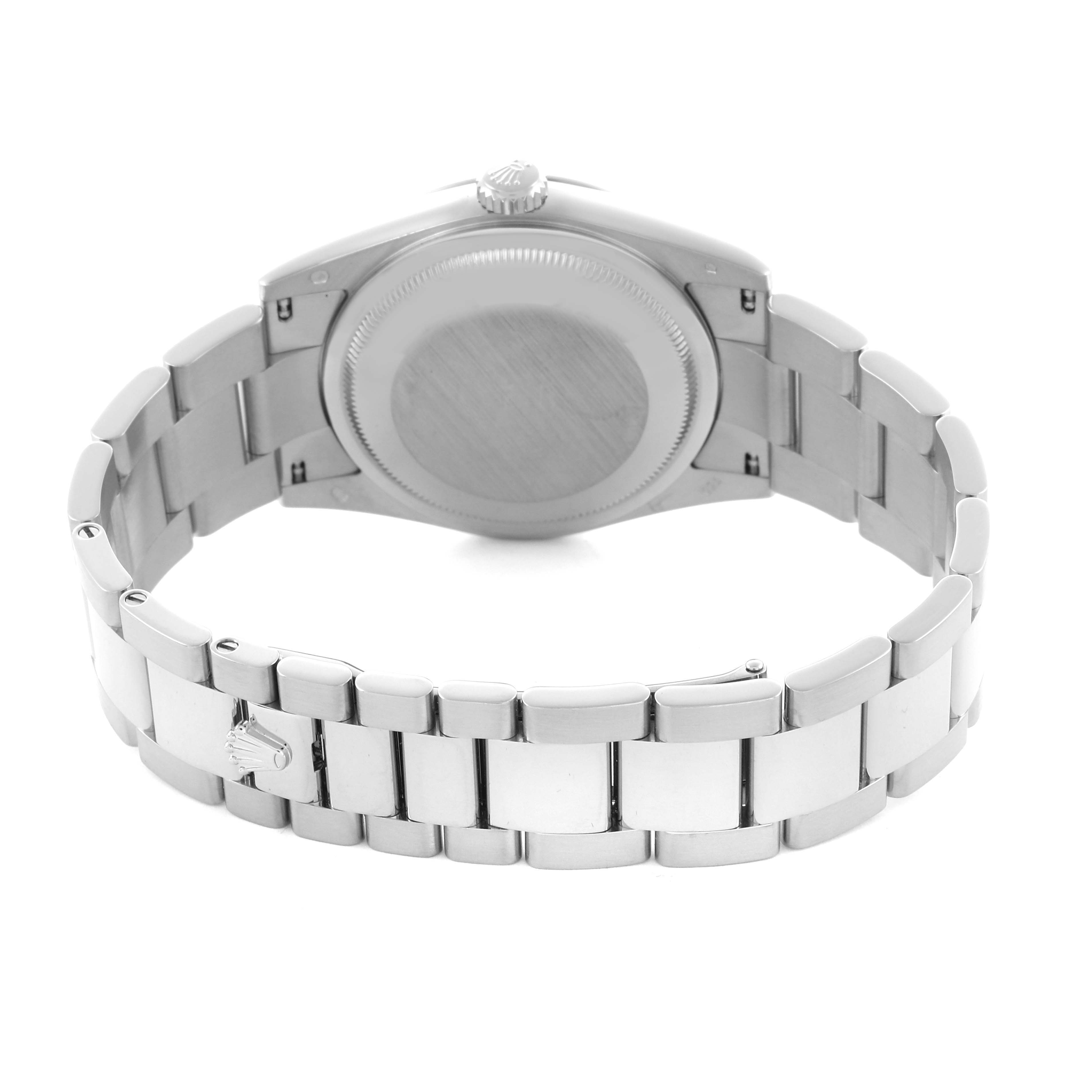 The image shows the back case and bracelet of the Rolex President 118239 Men's White Gold Silver Dial 118239 Men's White Gold Silver Dial model from a rear angle.