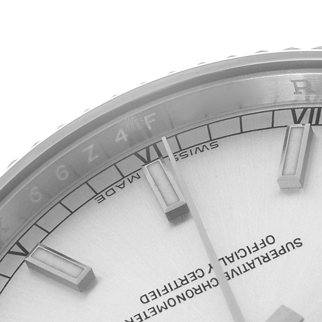 The image shows a close-up of the Rolex President 118239 Men's White Gold Silver Dial 118239 Men's White Gold Silver Dial watch face, focusing on the dial, hour markers, and part of the bezel.