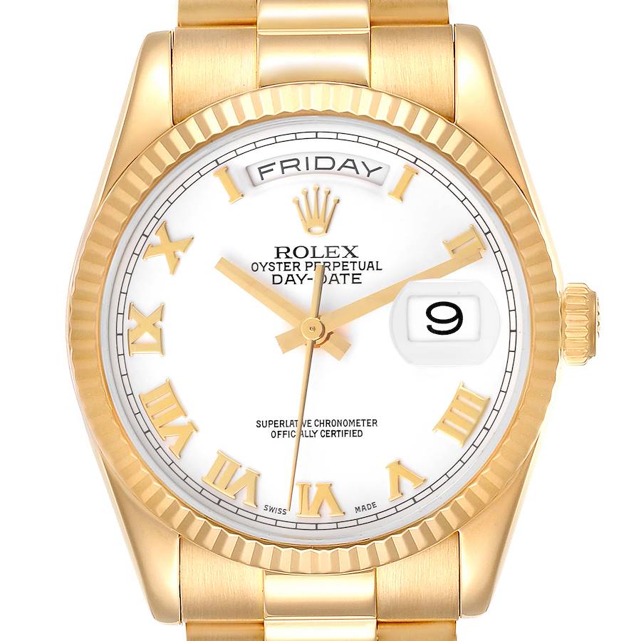 Rolex President Day-Date Yellow Gold White Dial Mens Watch 118238 Box Papers SwissWatchExpo