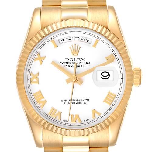Photo of Rolex President Day-Date Yellow Gold White Dial Mens Watch 118238 Box Papers