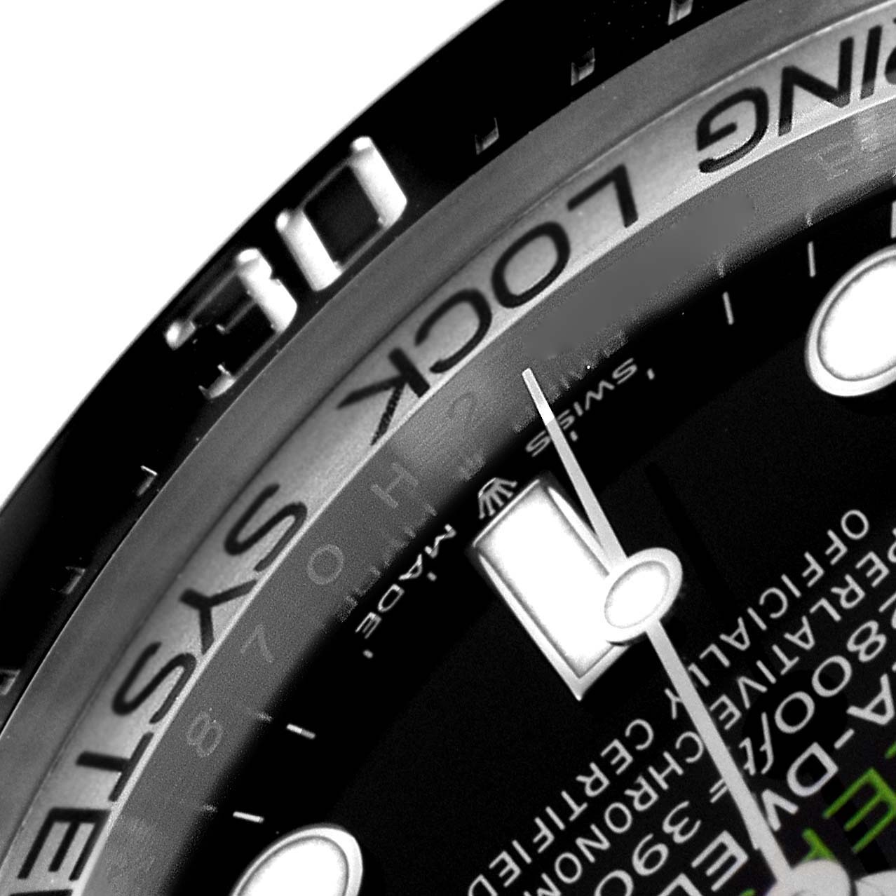 The image shows a close-up of the bezel, part of the dial, and the hands of a Rolex Sea-Dweller 126660 Men
s Stainless Steel Blue Dial 126660 Men
s Stainless Steel Blue Dial watch.