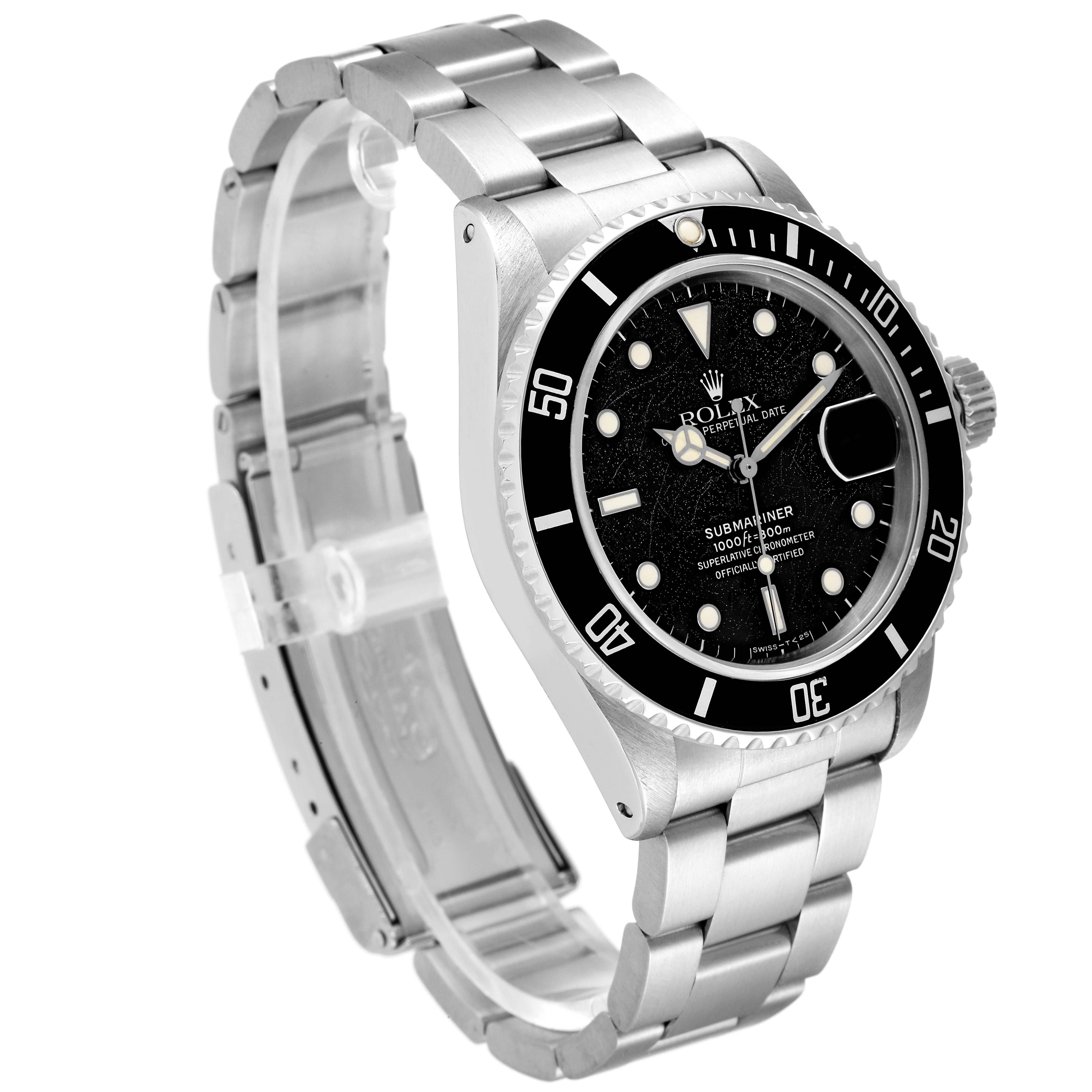 This image shows a side view of the Rolex Vintage Collection 168000 Men
s Stainless Steel Black Dial 168000 Men
s Stainless Steel Black Dial watch, highlighting the face, bezel, crown, and metal bracelet.