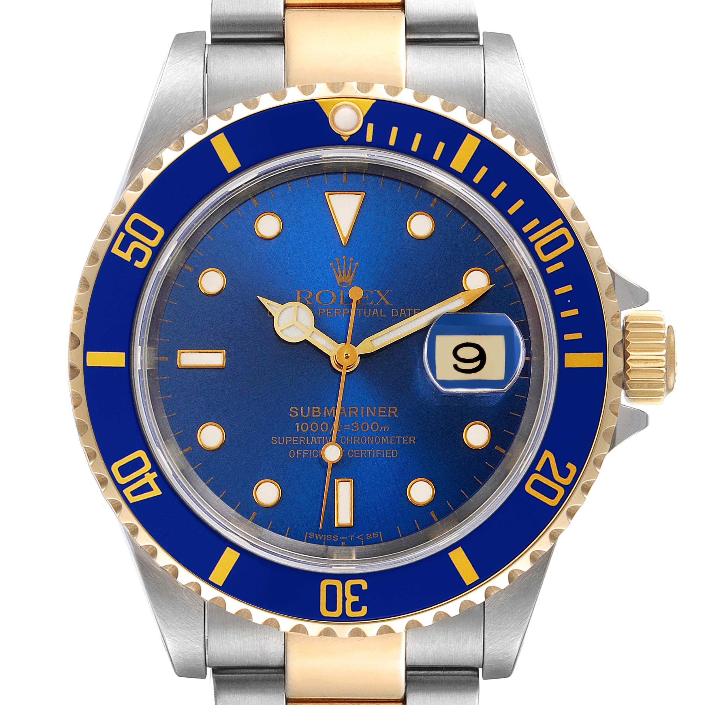 Rolex Submariner Blue Dial Steel Yellow Gold Mens Watch 16613 ...