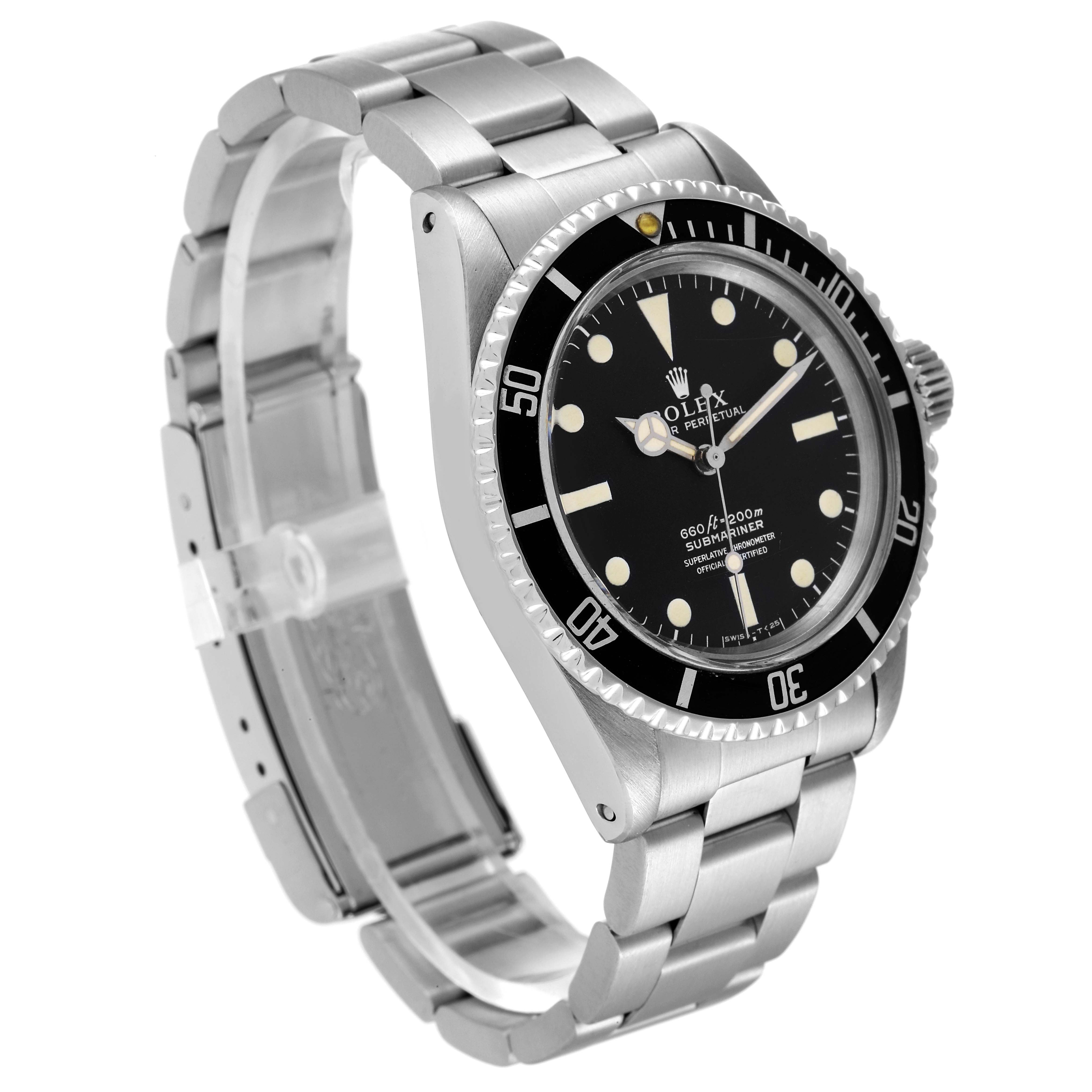 The Rolex Vintage Collection 5512 Men's Stainless Steel Black Dial 5512 Men's Stainless Steel Black Dial watch is shown at a slight angle, highlighting its bezel, dial, hands, and metal bracelet.
