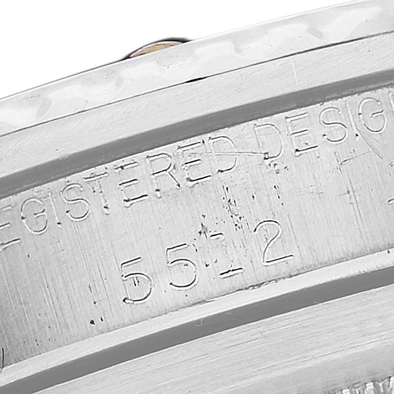 This close-up image shows the engraved case back's edge details of a Vintage Collection Rolex watch model 5512.