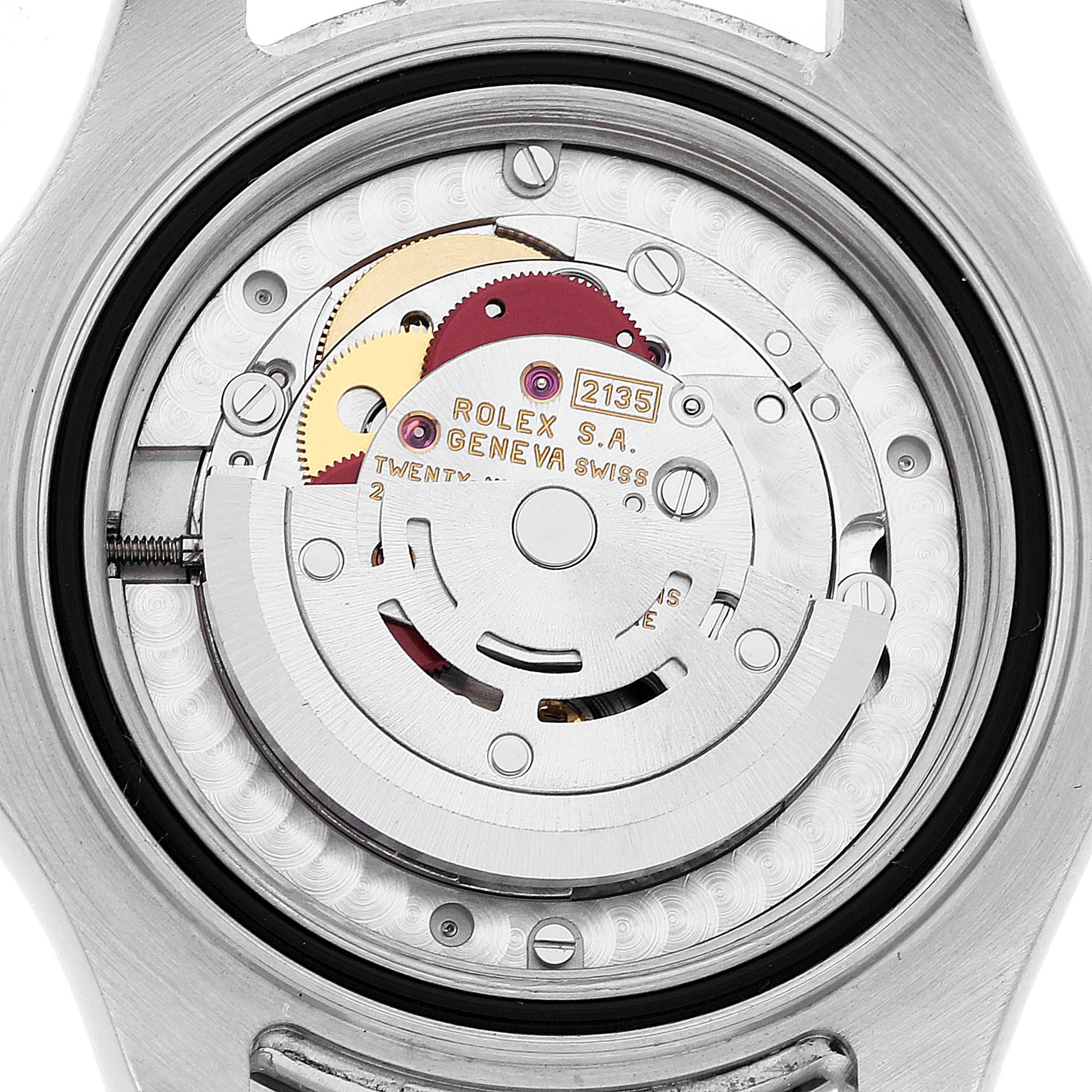 The image shows the caseback of a Rolex Yacht-Master 68623 Men
s Steel and Gold (two tone) White Dial 68623 Men
s Steel and Gold (two tone) White Dial, displaying the inner mechanical movement components.