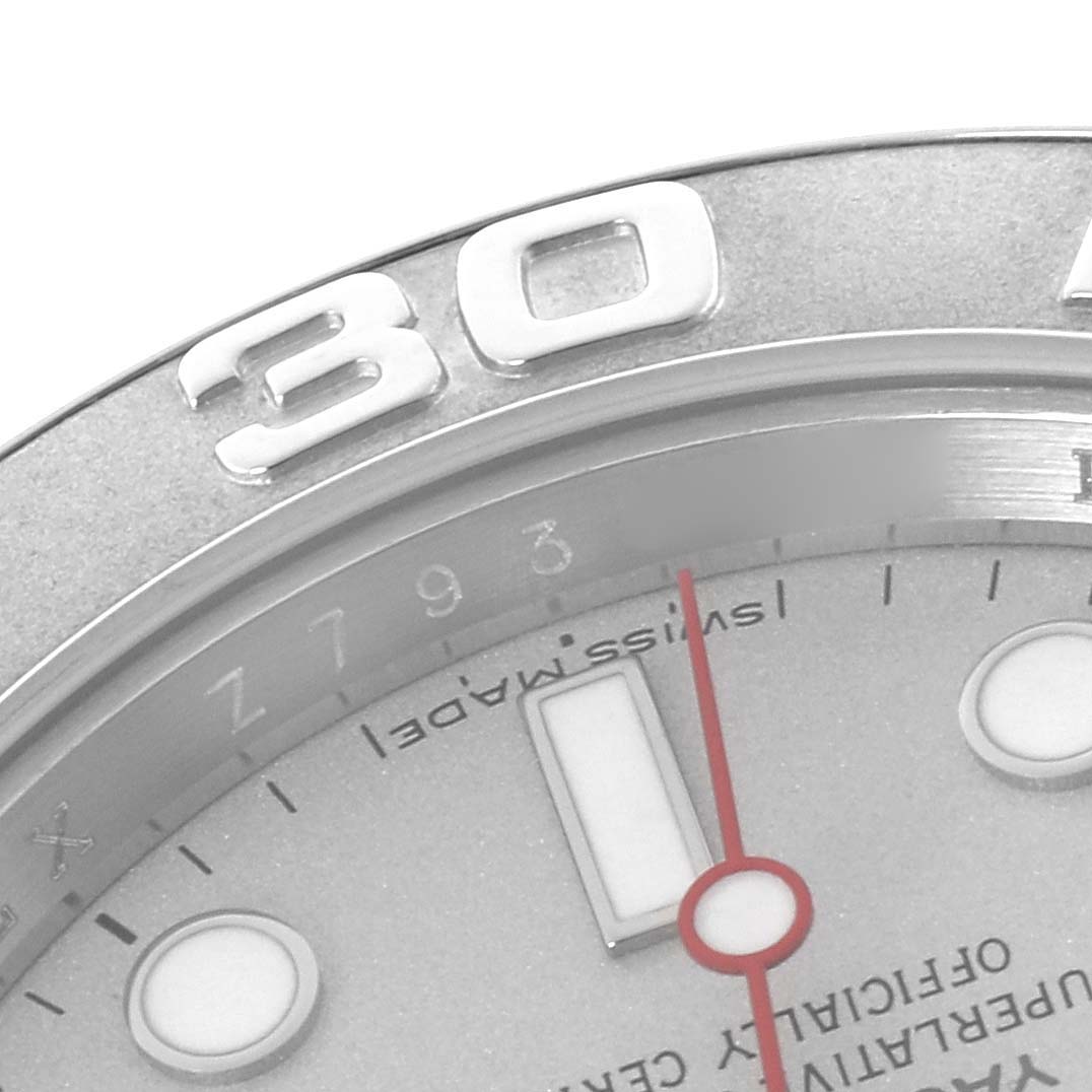 The image shows the bezel and part of the dial of the Rolex Yacht-Master 16622 Men's Stainless Steel Silver Dial 16622 Men's Stainless Steel Silver Dial watch at an angled close-up view.