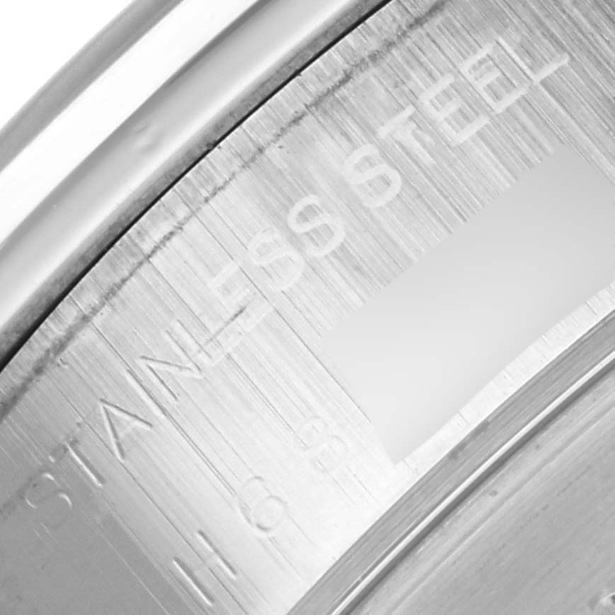 The image shows a close-up of the stainless steel back of a Tudor Prince 79260P Men's Stainless Steel Silver Dial 79260P Men's Stainless Steel Silver Dial watch.