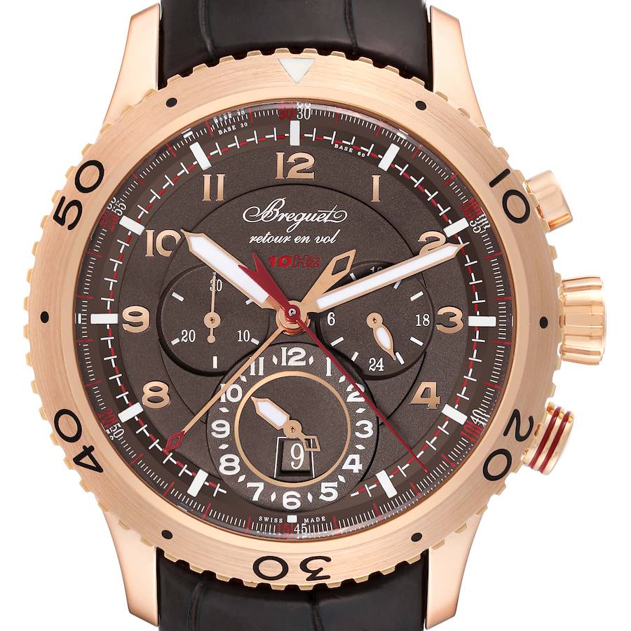 Breguet Type XXII Flyback Brown Dial Rose Gold Mens Watch 3880BR Box Papers SwissWatchExpo