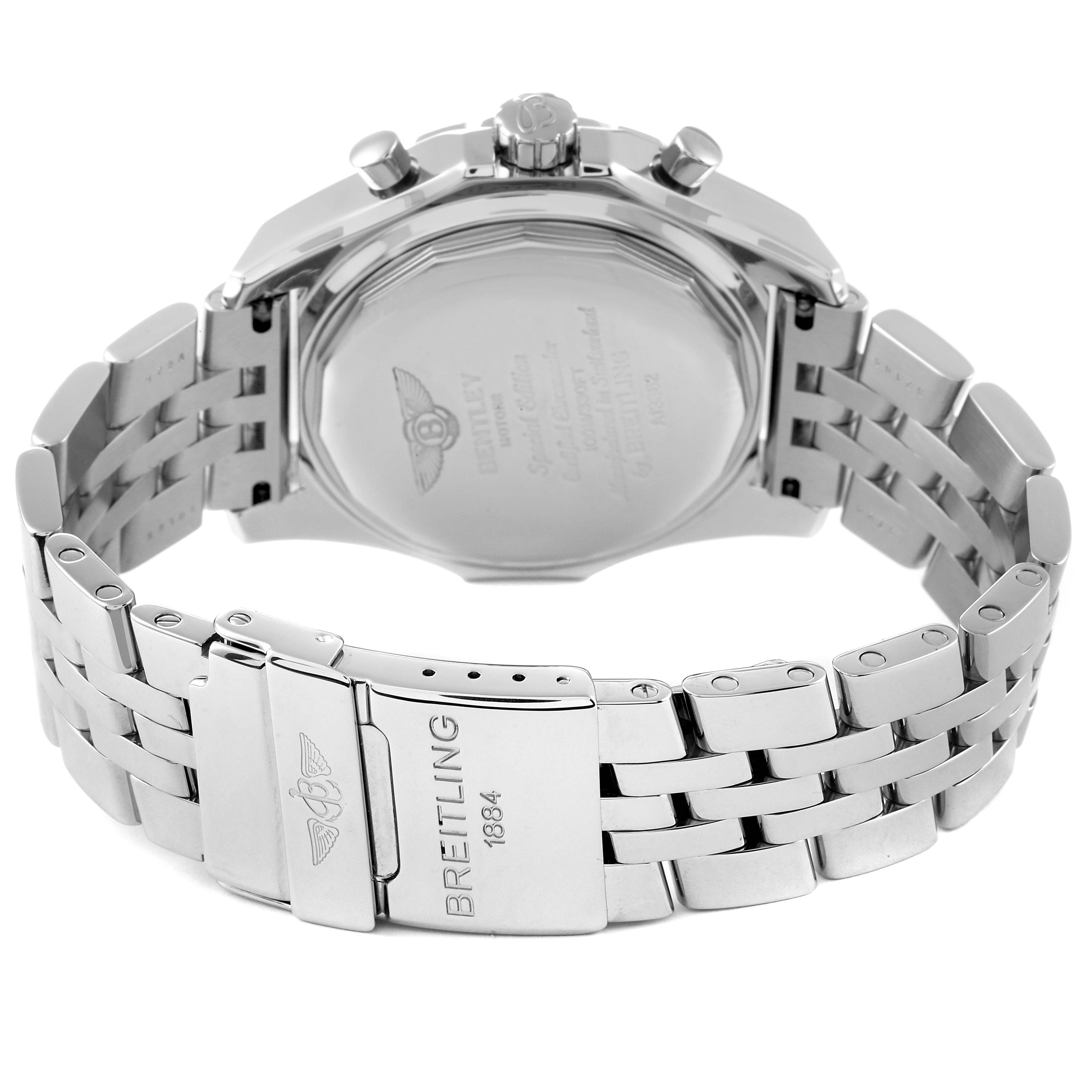 This image shows the back case and bracelet clasp of the Breitling Bentley A13362 Men's Stainless Steel White Dial A13362 Men's Stainless Steel White Dial watch.