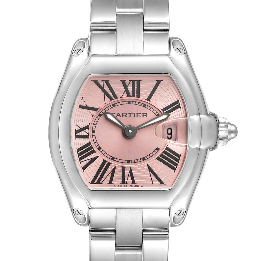Cartier Roadster Pink Dial Steel Ladies Watch W62017V3 Box Papers SwissWatchExpo
