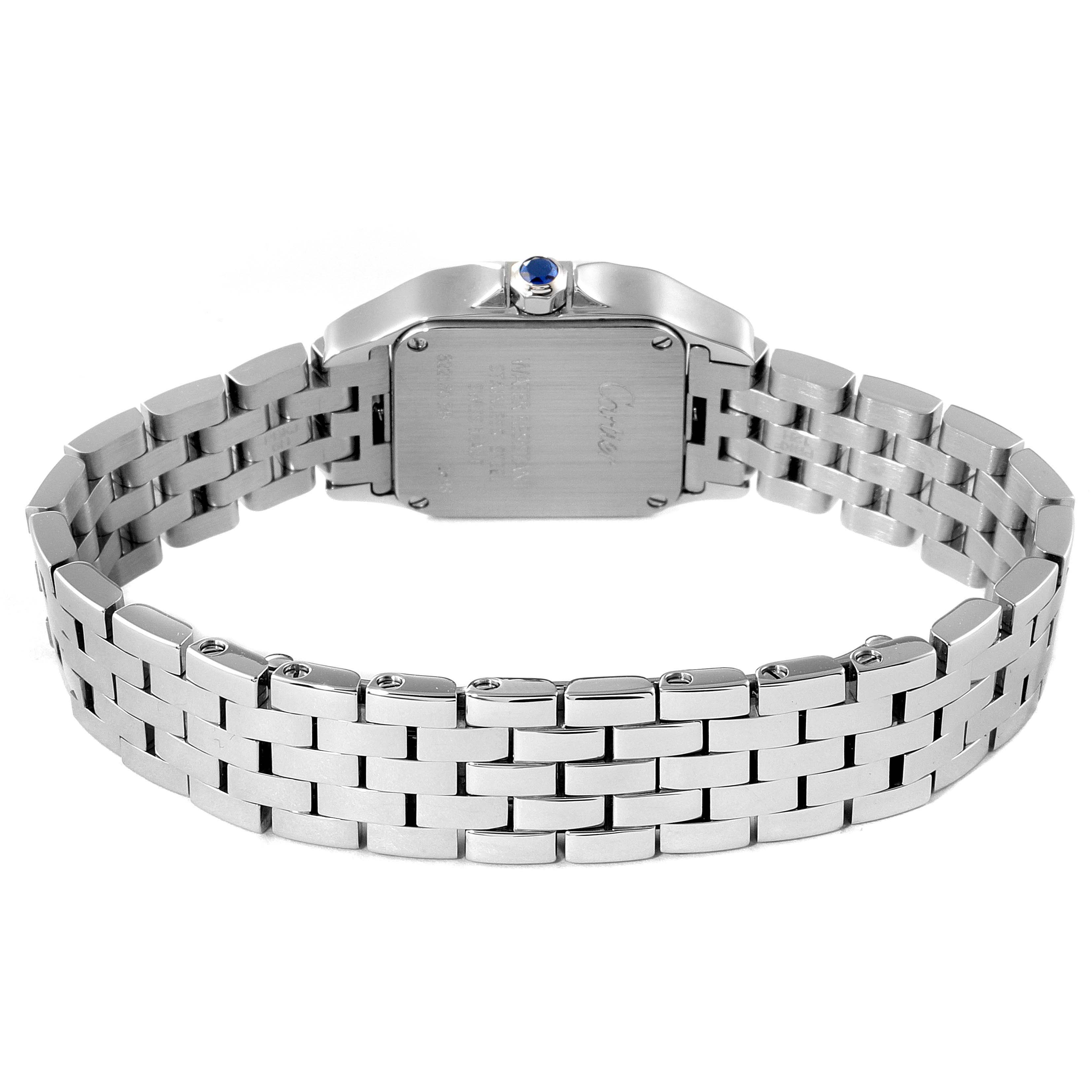 This image shows the back and bracelet of the Santos Demoiselle watch by Cartier at a rear angle.